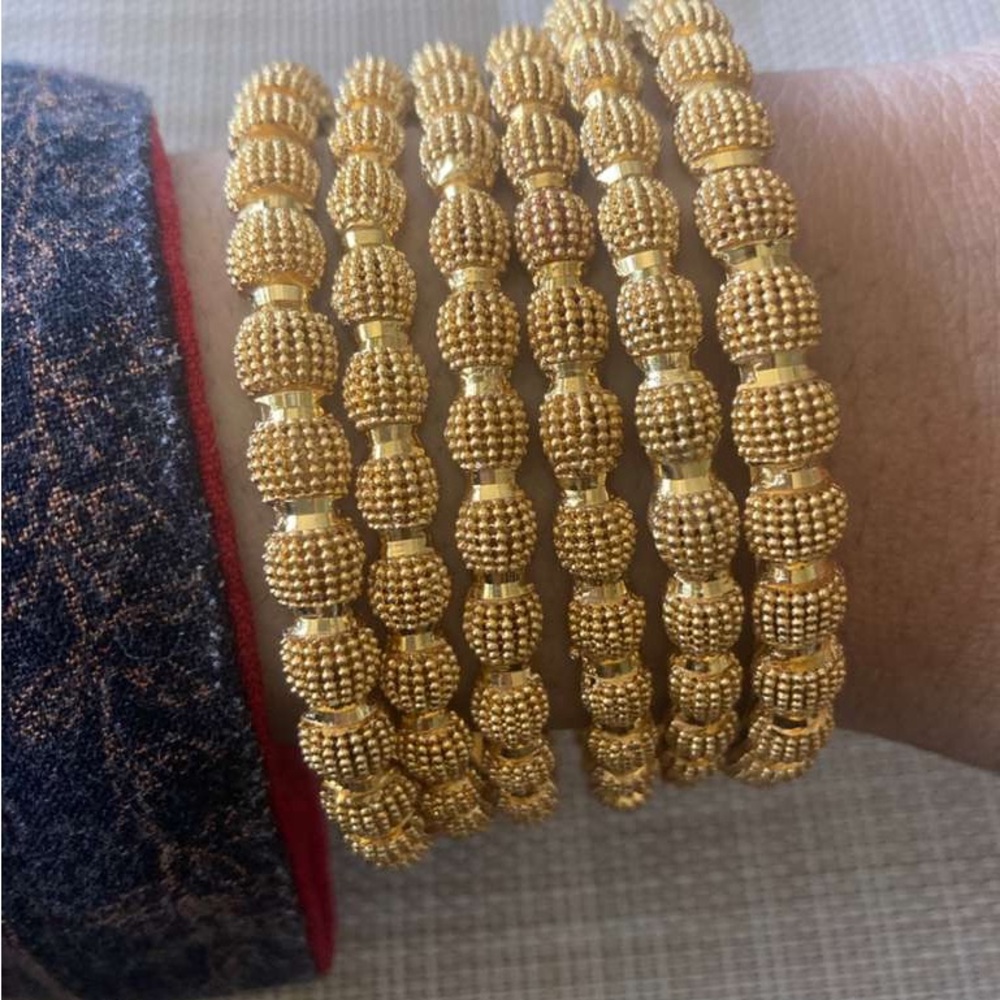 Gold Textured Beaded Stackable Bangle chooriya Set - Women Jewelry